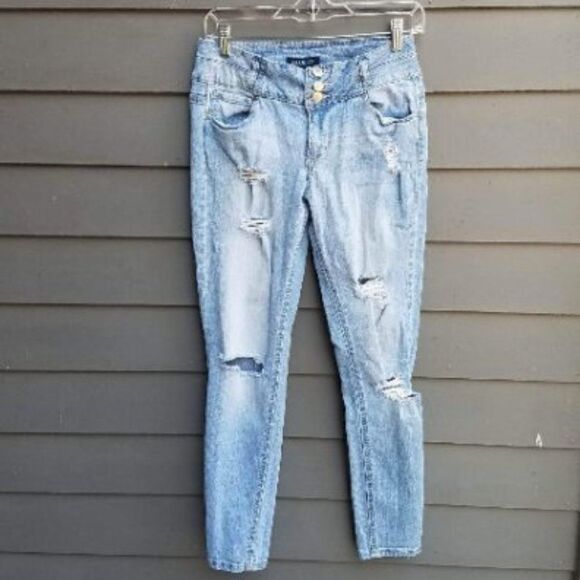 Blue Spice Distressed 3 Button Jeans size 7/8 - Picture 1 of 7
